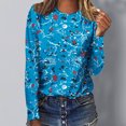 thumbnail image 2 of Pompotops Femmes Dames Col Rond Hauts Amples Décontractés T-Shirts Imprimés Blouse à Manches Longues en Solde, 2 of 5