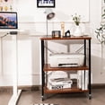 thumbnail image 3 of 3-Layer Microwave Stand Bakers Rack, Kitchen Rolling Cart with 4 Universal Wheels and 10 Removable Hooks, Coffee Cart Shelf Organizer for Kitchen, Living Room, Entryway, Vintage, 3 of 8