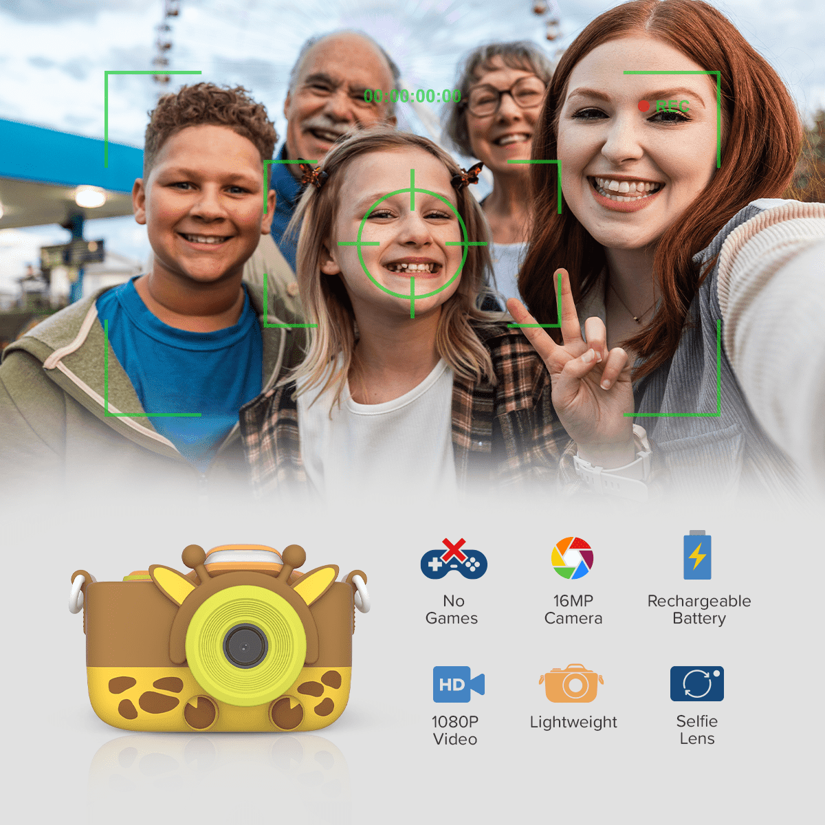 myFirst Camera 3 - New Kids Mini Camera, 12MP HD Video, Selfie Lens, Shockproof Case, microSD - Yellow