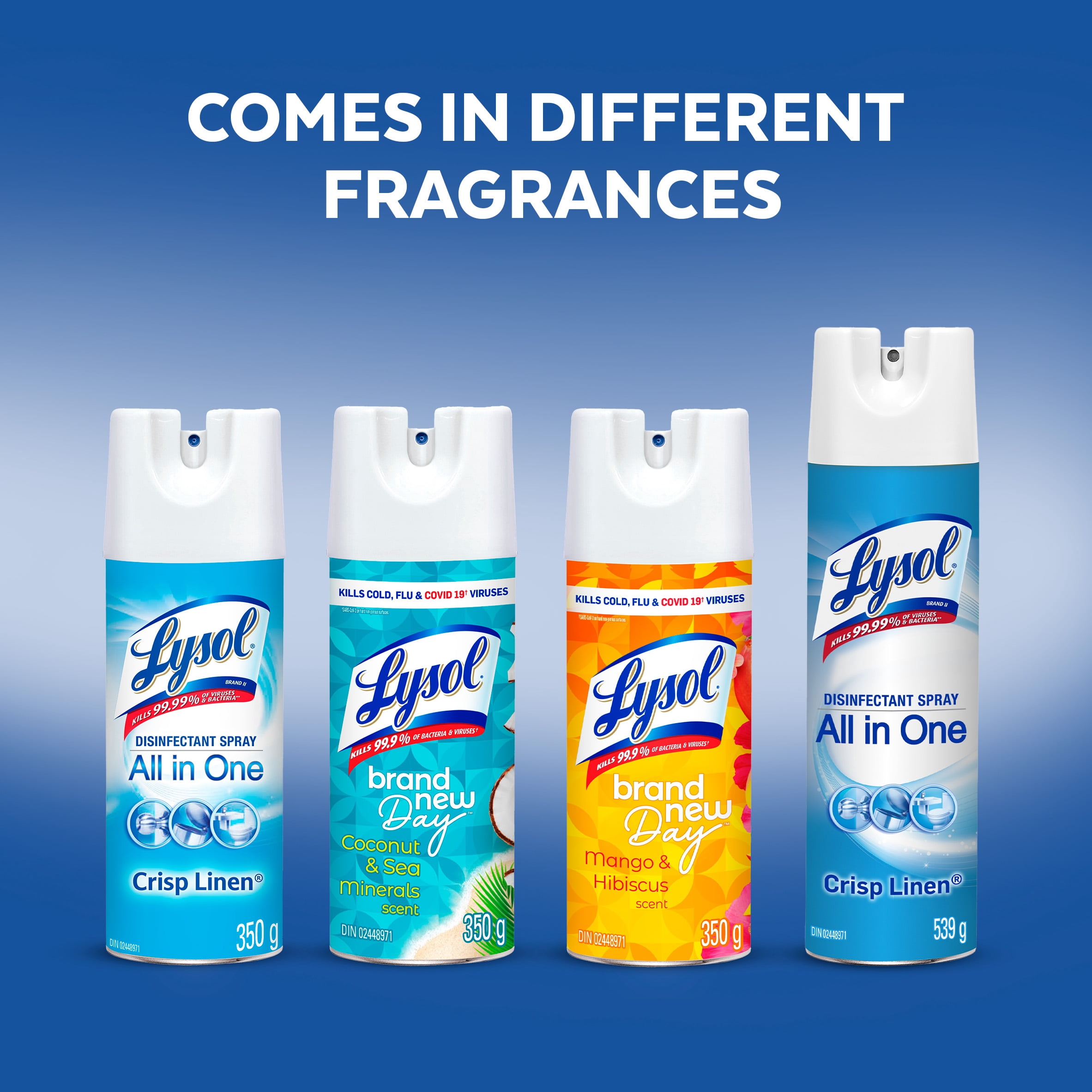 Lysol Spray désinfectant tout-en-un - Cascade printanière - Désinfecte et élimine les odeurs sur les surfaces dures et les tissus - Tue 99,99 % des virus et bactéries, 350 g