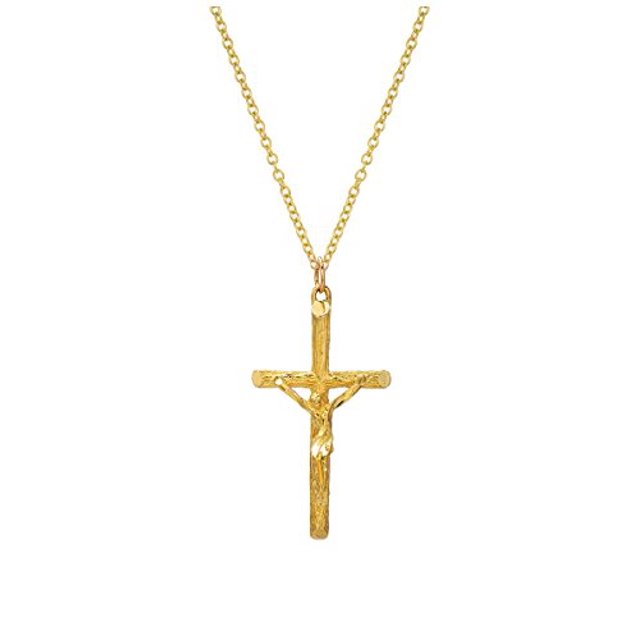 14 Karat Yellow Gold Cross Crucifix Pendant Necklace, 20"