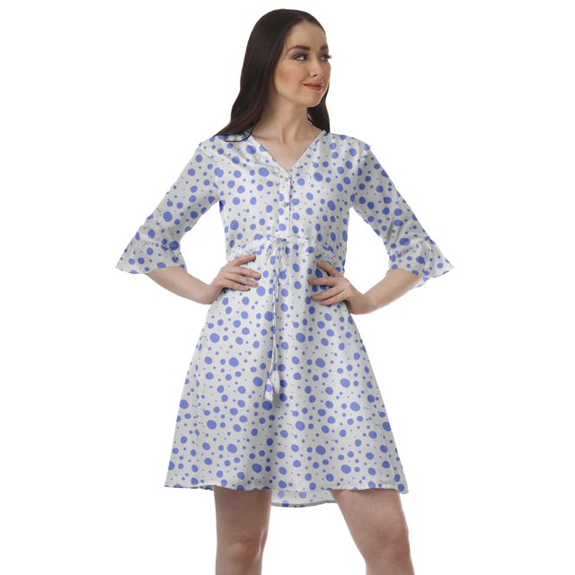 Moomaya Robe Courte à Cordon Imprimée en Poly-Crêpe Grande Taille Robes Chemise pour Femmes