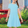 thumbnail image 5 of NJDVHB Robe d'Été pour Tout-Petit, Robe de Plage pour Fille Tout-Petit, Robe de Fête pour Filles, Robe Décontractée à Manches Courtes Imprimée Unie Extensible, Bleu, 140, 5 of 5