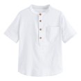 thumbnail image 1 of CHOK Hauts Henley à Boutons pour Garçons à Manches Courtes en Lin et Coton avec Poche, 1 of 3