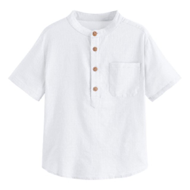 CHOK Hauts Henley à Boutons pour Garçons à Manches Courtes en Lin et Coton avec Poche