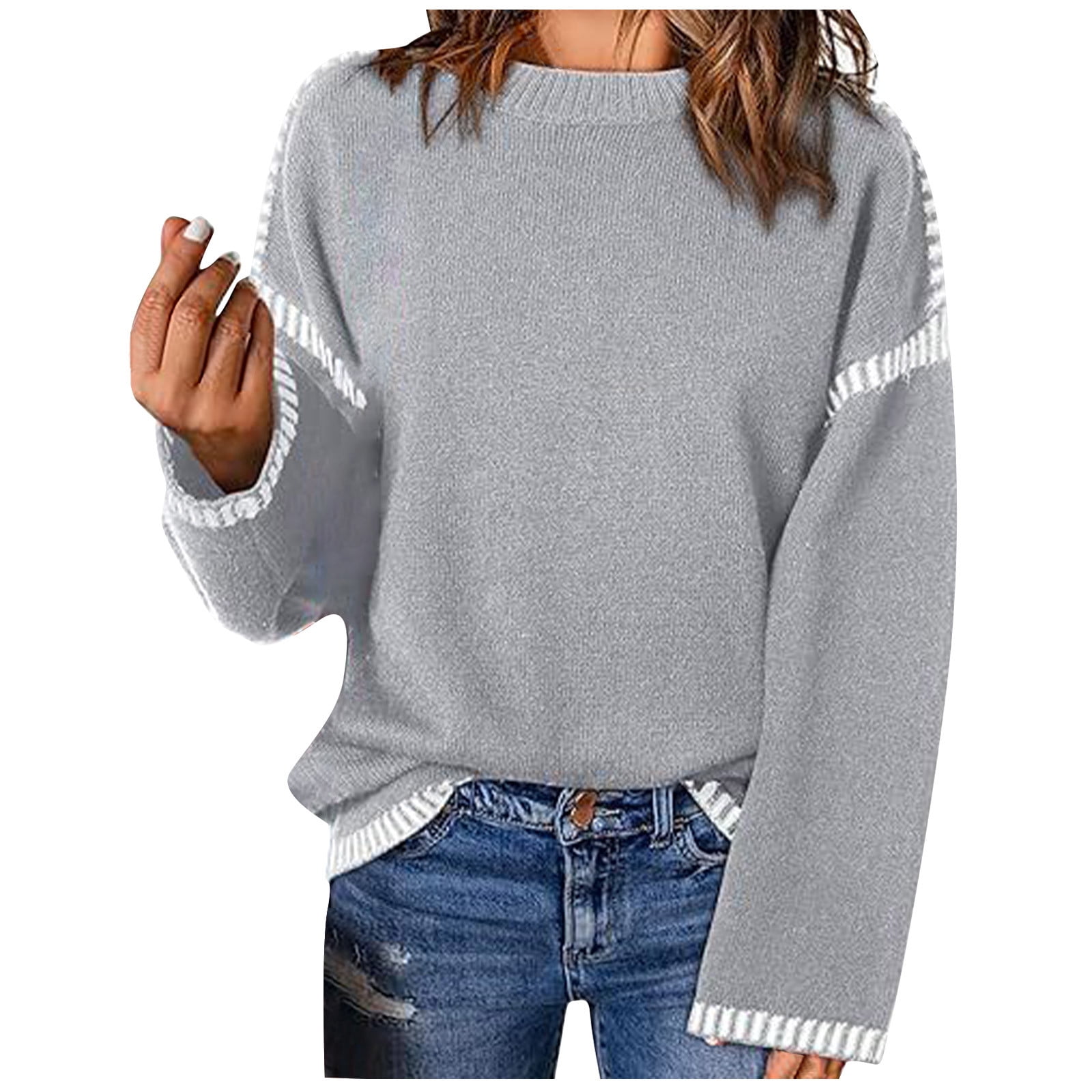 Timegard Sweaters for Women Drop Shoulder Loose Crewneck Pullover Fall Dressy Casual Comfy Knit Tops