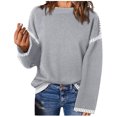 thumbnail image 2 of Feancey Chandails en Coton pour Femmes Tendance à Rayures Patchwork Chandails à Enfiler Hauts Surdimensionnés Décontractés Manches Longues Col Ras du Cou Chandail Coupe Ample Chemise en Tricot Gris m, 2 of 5