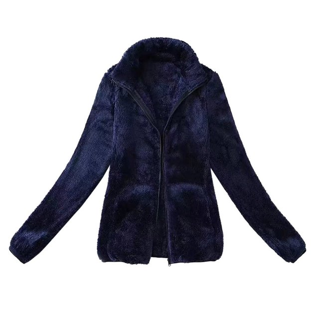 Womens Full Zip Up Sherpa Lapel Fuzzy Fleece Jacket Oversized Fluffy Coat
