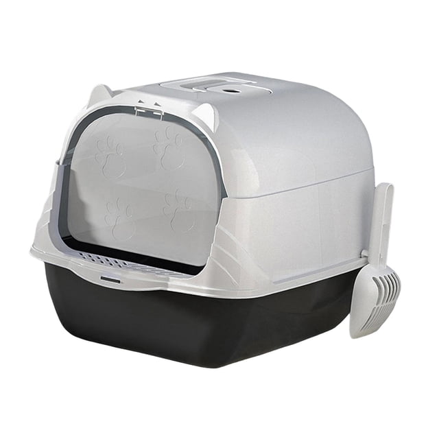 Toilette pour Chat Fermée et Couverte Bac à Litière pour Chat Bac à Litière à Capuchon en Noir, Fabriqué en Matériau PP durable avec Bords Arrondis. Comprend une Porte Mobile à Deux Sens pour une Entrée et une Sortie Faciles, une Conception Anti-Éclaboussures, une Pédale Creuse Détachable pour le Nettoyage et une Poignée pour la Portabilité. Dimensions Sont 51cmx37cmx36cm (20.08inchx14.57inchx14.17 Pouces). Inclut une Cuillère à Litière Fixée sur le Côté.