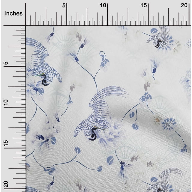 oneOone Rayon Off White Fabric Floral & Peacock Sewing Craft Projects Fabric Prints By Yard 56 Inch Wide