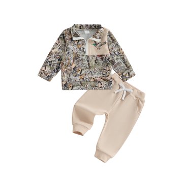 Boy Fall Outfits Half Zip Long Sleeve Animal Print Pullover + Pants