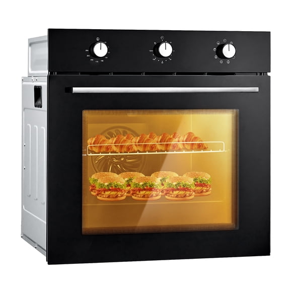 Powerful 24" Built-in Electric Single Wall Oven – 2.5 Cu.Ft, 8 Baking Modes with Convection, Air Fry & Steam, 3000W 240V, Mechanical Knobs, Double-Layer Glass Door, Easy-Clean, Ideal for Kitchen