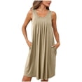 thumbnail image 1 of Dvkptbk Robe d'Été de Plage pour Femme 2024 Décontractée à Col Rond à Manches Courtes Robe Débardeur Mini Robes Fluide à Volants Boho Robe Soleil avec Poches P-2TG, 1 of 8