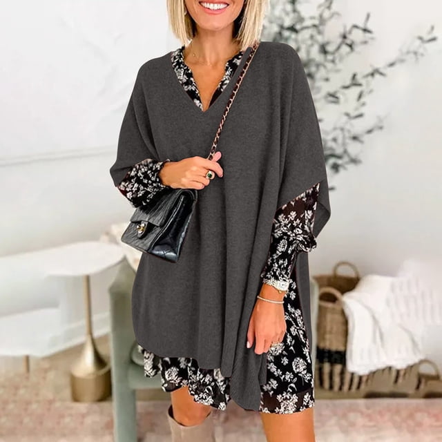 Birdeem Manteau Tricoté à Manches pour Femmes Chandail Col en V Ample Mode