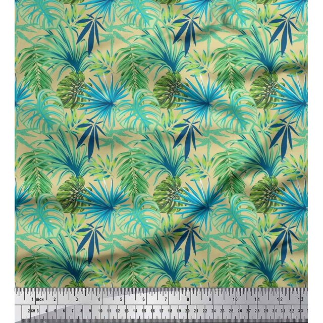 Soimoi Moss Georgette Fabric Tropical Leaves Print Fabric by Yard 42 Inch Wide