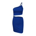 thumbnail image 4 of HKEJIAOI Cadeau d'Anniversaire Liquidation Robes Décontractées pour Femmes Robe Courte à une Épaule à Cordon de Serrage Bleu, 4 of 5