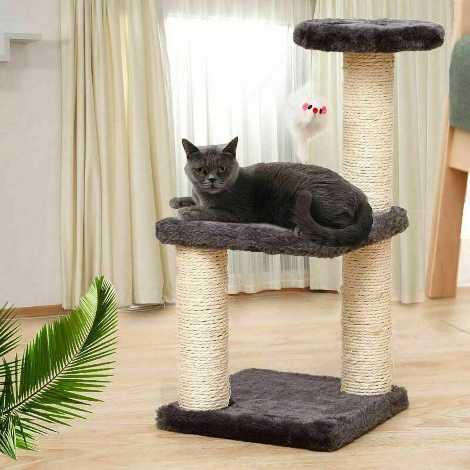 Cat Tree, Three Layers Cat Toy Cat Tree Scratching Post Activity Center Kennels Reinforced Columns Large Capacity 20cm x 20cm x 40cm black