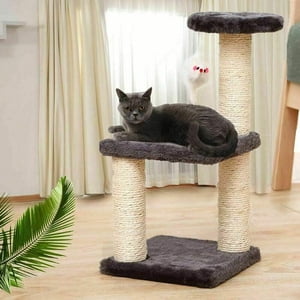 Arbre de chat, trois couches Jouet de chat Arbre de cat Scratching Centre d'activité Kennels Colonnes renforcées Grande capacité 20cm x 20cm x 40cm noir