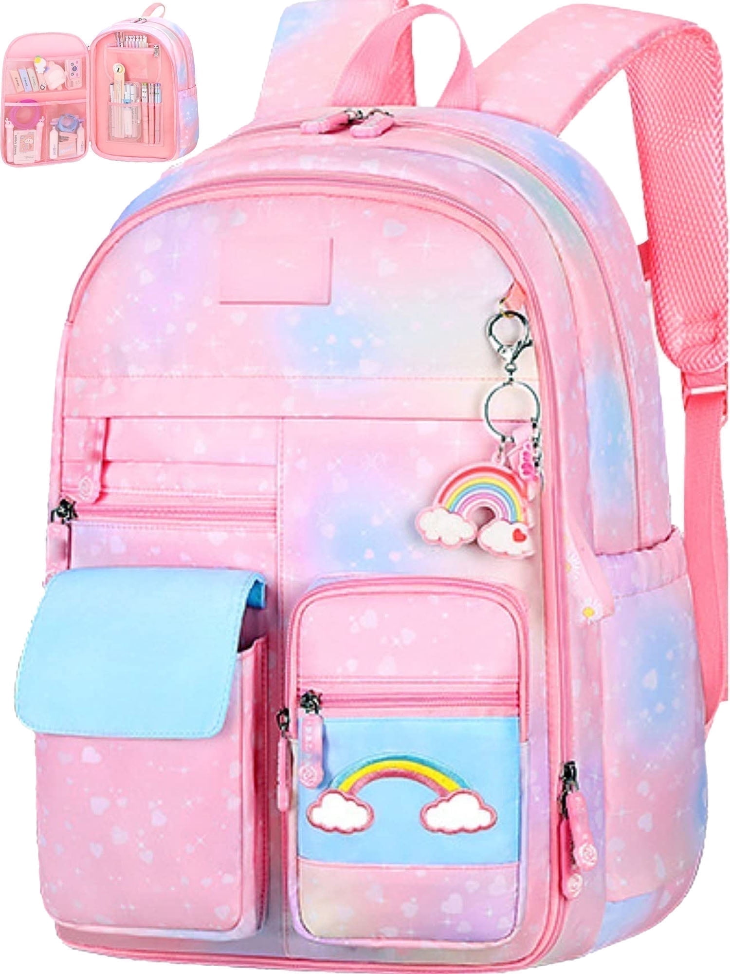 Ficcug School Bag Backpacks for Girls,Shoulder Children School Bookbags for Kids,Primary School Season Gift,Pink