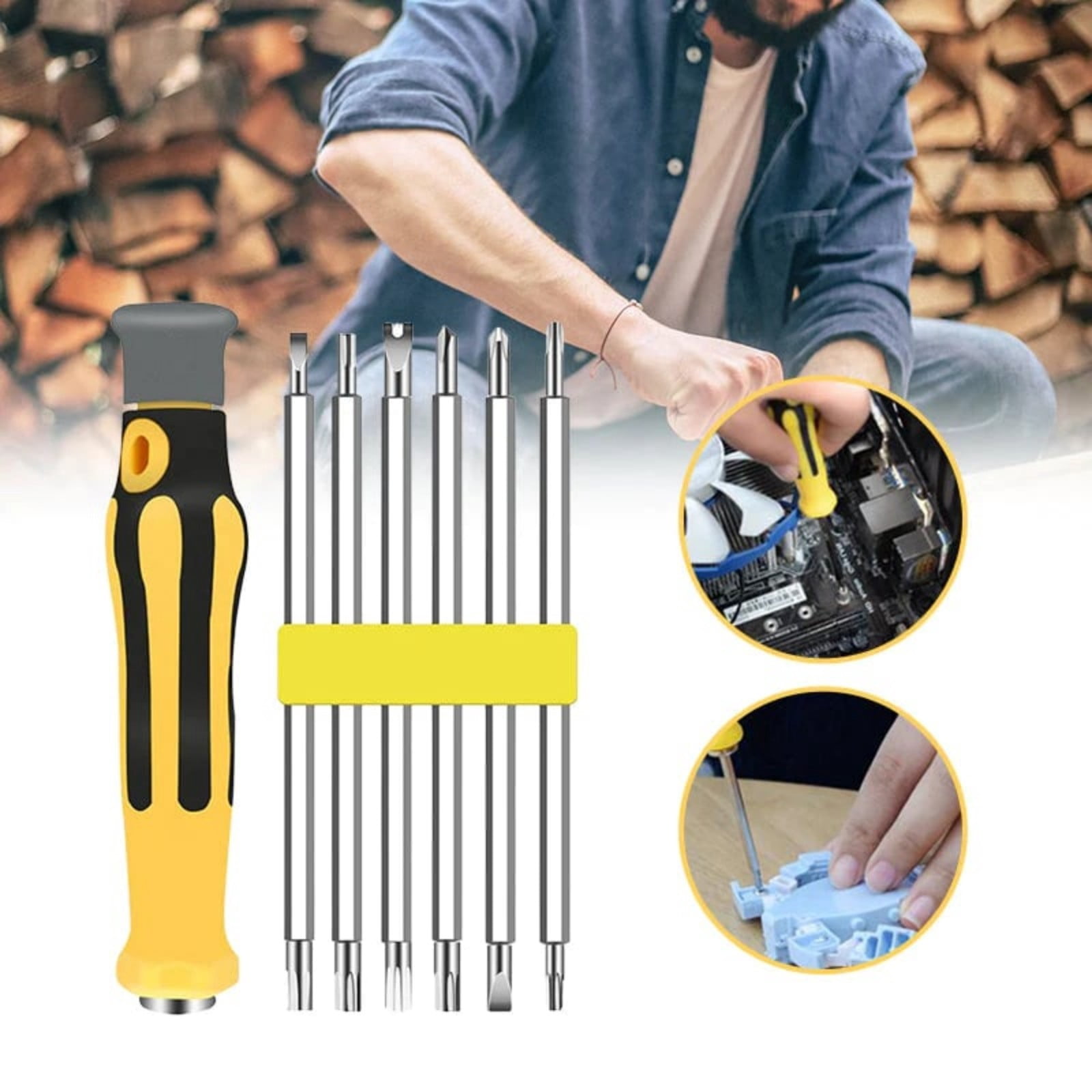6-In-1 Mini Screwdrivers Set, Small Screwdriver Sets, Multipurpose Turn Screw, Household Small Driver, Detachable Handle, Alloy Steel Material, 1 Set, Multisize(Orange)