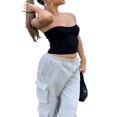 thumbnail image 3 of Women Ribbed Bandeau Tube Tops Solid Color Y2K Sleeveless Backless Off-Shoulder Crop Tops Streetwear White XL, 3 of 8