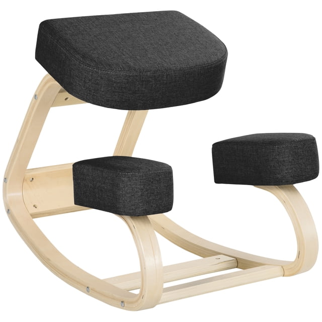 HOMCOM Chaise Ergonomique à Genoux, Tabouret à Genoux en Bois, Noir