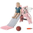 thumbnail image 1 of Qaba 3 in 1 Toddler Slide for Indoor with Basketball Hoop, Climber, Pink, 1 of 10