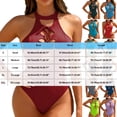 thumbnail image 3 of Women's Plus Size Tummy Control One Piece Swimsuit, Floral Halter High Neck Cutout Backless Slimming Bathing Suit,Green,M, 3 of 5