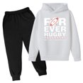 thumbnail image 1 of WEIYLL Ensembles Garçons Tenues à Capuche Football Personnalité Pantalon Imprimé Lettres Football Rugby Activité Complets Blancs 3-4 Ans, 1 of 3