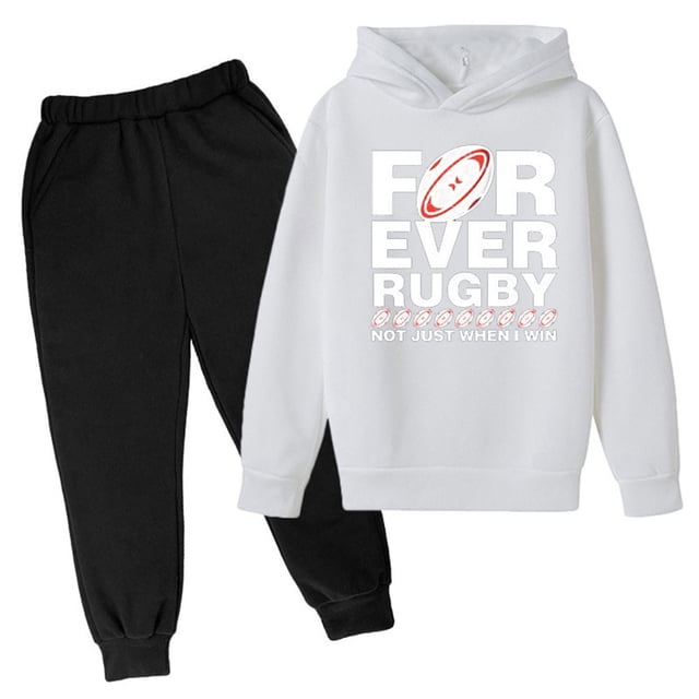 WEIYLL Ensembles Garçons Tenues à Capuche Football Personnalité Pantalon Imprimé Lettres Football Rugby Activité Complets Blancs 3-4 Ans
