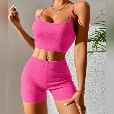 Fankiway Ensemble Décontracté pour Femmes, Shorts Mode Deux Pièces, Bretelles, Couleur Unie, Vêtements d'Entraînement pour Femmes, Ensembles de Vêtements pour Femmes
