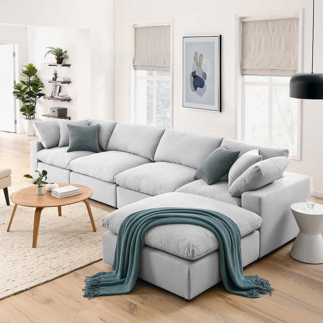 Modway Commix 5 Piece Down Filled Overstuffed Sectional Sofa Set in Light Gray