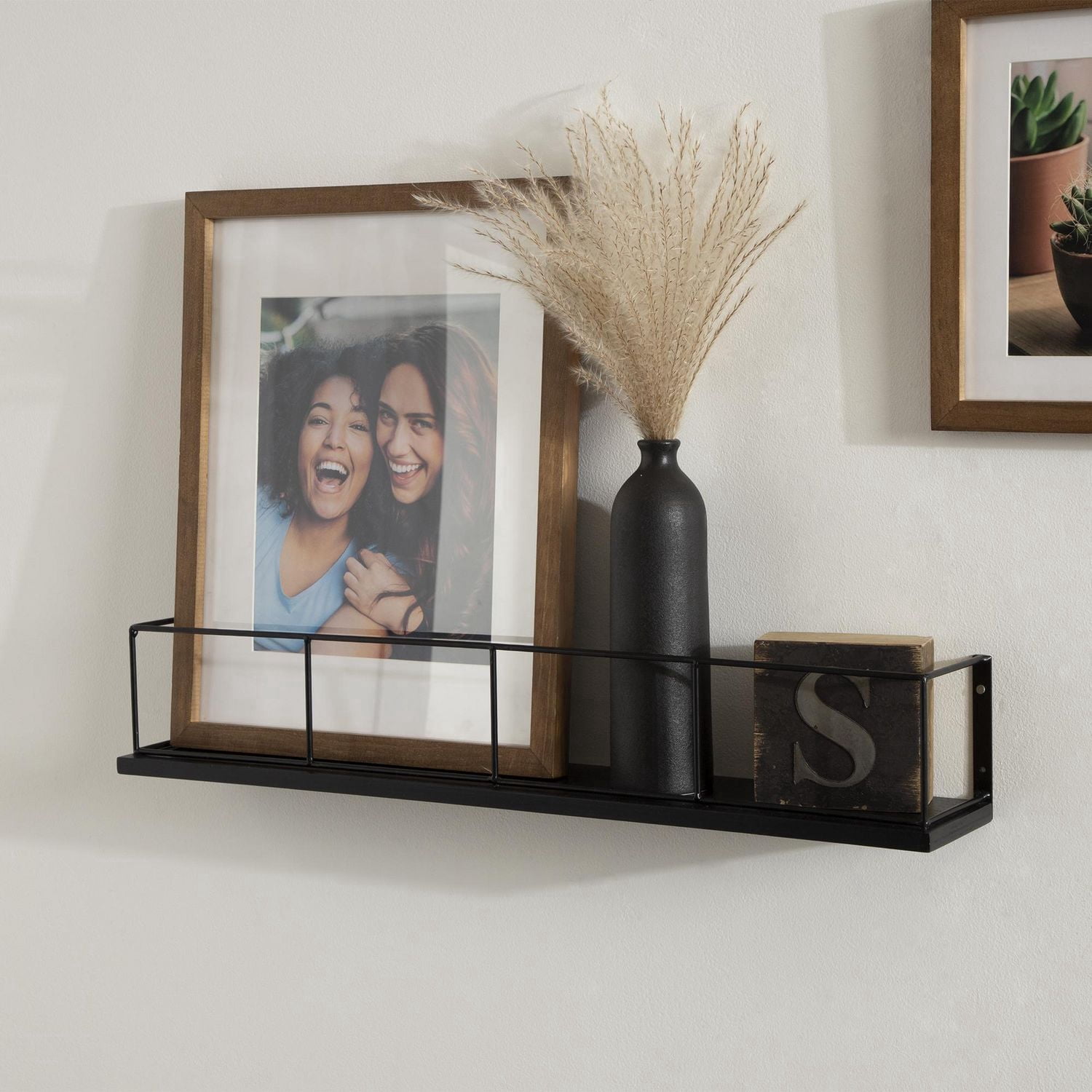 Hometrends 23in Benbrook Wood and Metal Floating Wall Shelf Black