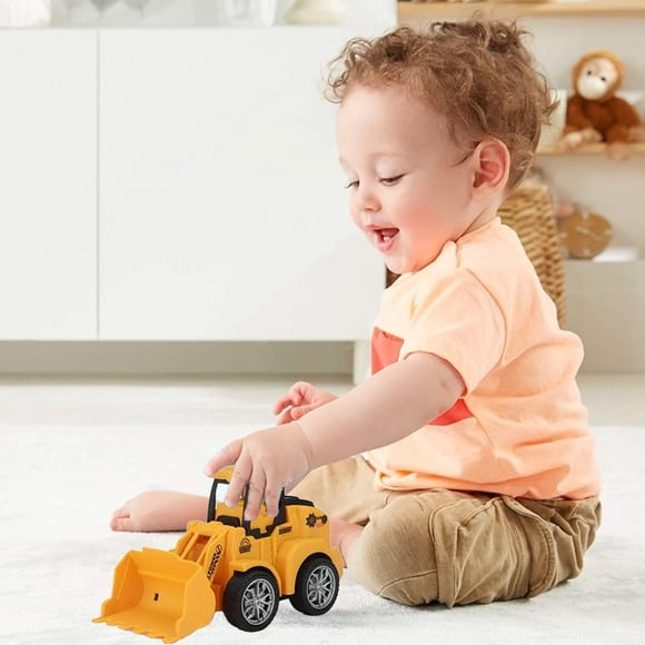 Push Back Engineering Car C, Inertia Powered Toy Vehicle, No Battery Construction Car, Yellow Friction Truck, Educational Plaything, Compact Pull Back Racer