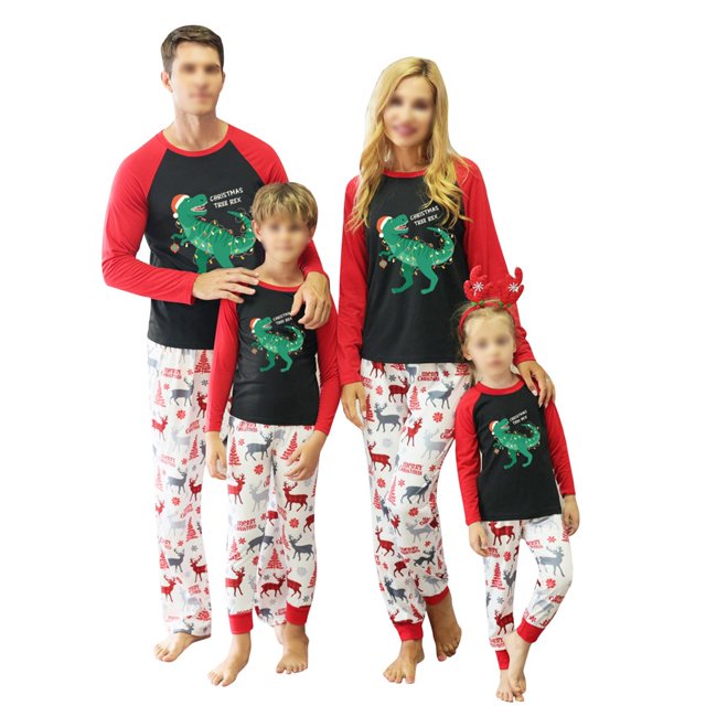 Family Christmas Elk Pattern Round Neck Long Sleeves Pajamas Trousers