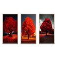thumbnail image 2 of Designart « Majestueux Arbre Rouge Capturé en Photographie de Nature » Arbres de Paysage Ensemble d'Art Mural Encadré de 3 - Ensemble de Cadres Arbres Rouges pour Déco de Bureau, 2 of 6