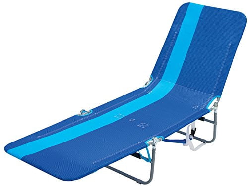 Rio Beach Portable Folding Backpack Lay Flat Beach Lounge Chair With Backpack Straps And Storage Pouch, Blue Stripe