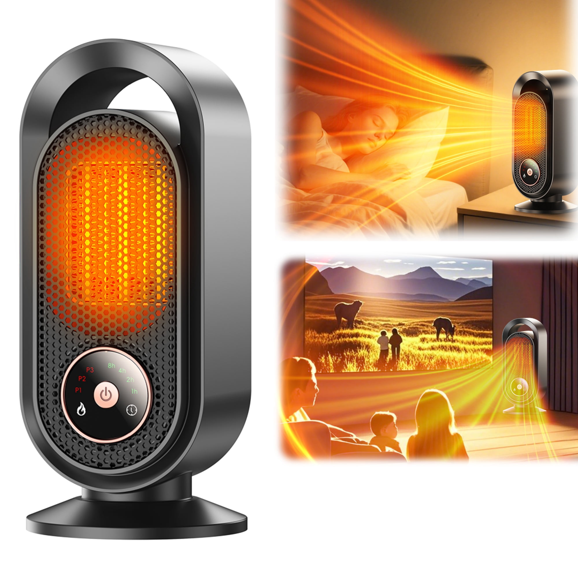 Space Heater for Indoor, Small Portable Electric Heaters with Smart Thermostat , 8H Timer, 3 Modes, 1500W PTC Ceramic Heaters Fast Safety Heat for Office Bedroom Home