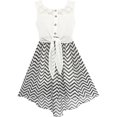 thumbnail image 1 of Robe Fille Dentelle à Chiffon Rayée Noir Blanc Taille Nouée 8 Ans, 1 of 5