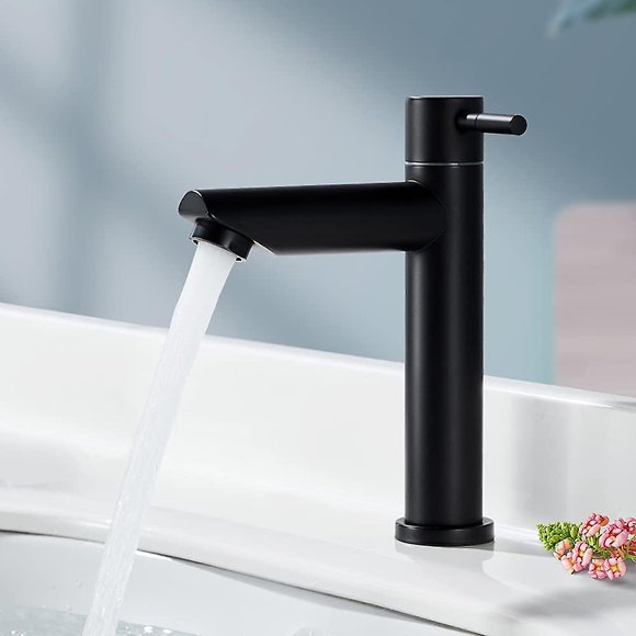Bathroom Faucet Matte Black Bathroom Sink Faucet Modern Style Stainless Steel Cold Water Faucet, App