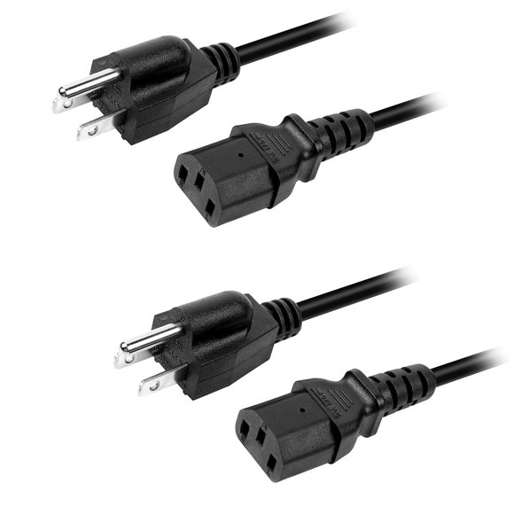 2-Pack Replacement AC Power Cord 3.28 feet (1 meter) 3 Prong 18 AWG Replacement Printer Power Cord PC Power Supply Cable Monitor Power Cable - UL Listed