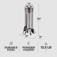 thumbnail image 2 of Panacea 5 Piece Scroll Top Fireplace Powder Coated Steel Accessory Tool Set, 2 of 7