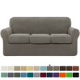 thumbnail image 1 of CHOK 2024 Housse de Sofa Extensible à Texture Quadrillée Housse de Canapé avec Housse de Coussin Séparée (Sofa Gris), 1 of 6