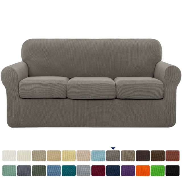 CHOK 2024 Housse de Sofa Extensible à Texture Quadrillée Housse de Canapé avec Housse de Coussin Séparée (Sofa Gris)
