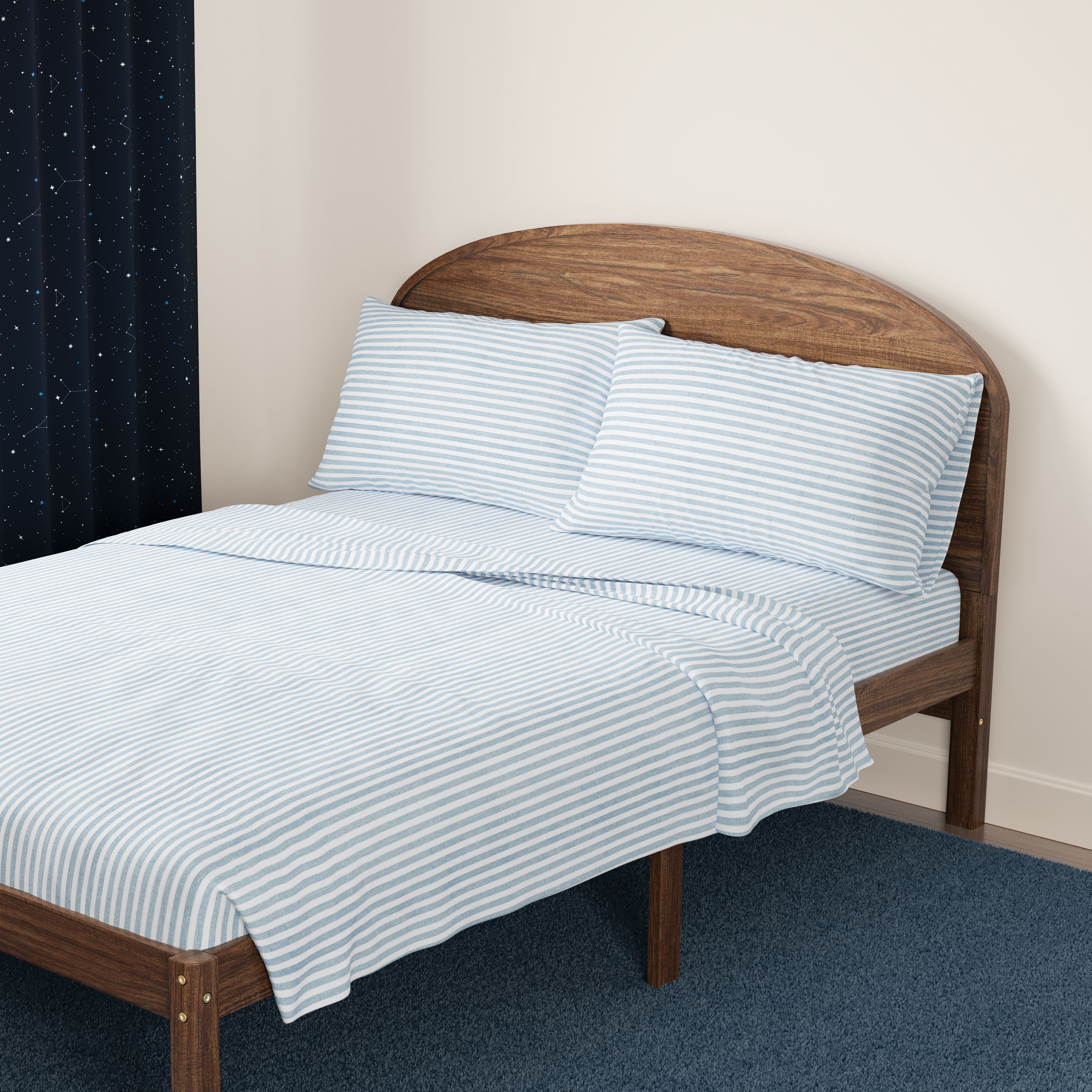 Mainstays Kids 220TC Cotton Blue Stripe Twin, 3 Piece Sheet Set