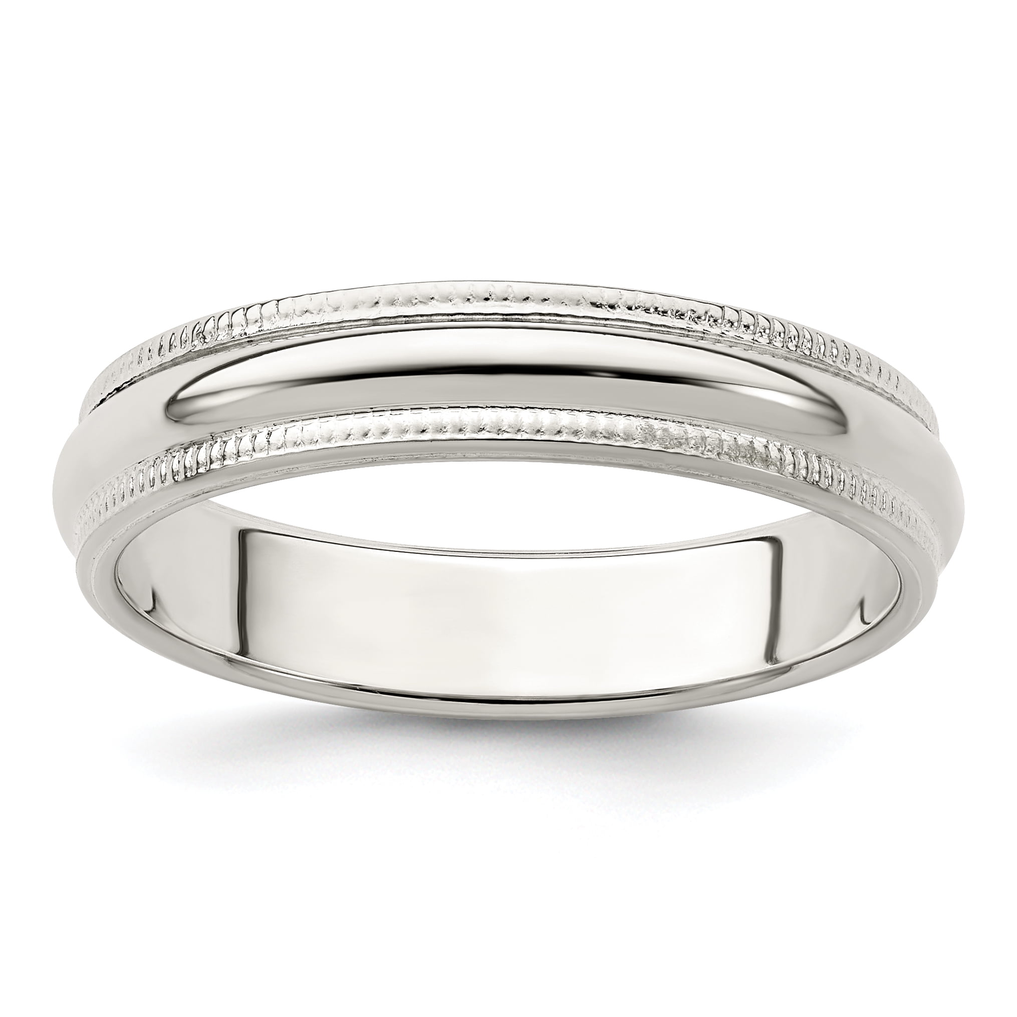 925 Sterling Silver 4mm Half Round Milgrain Size 10.5 Band Ring