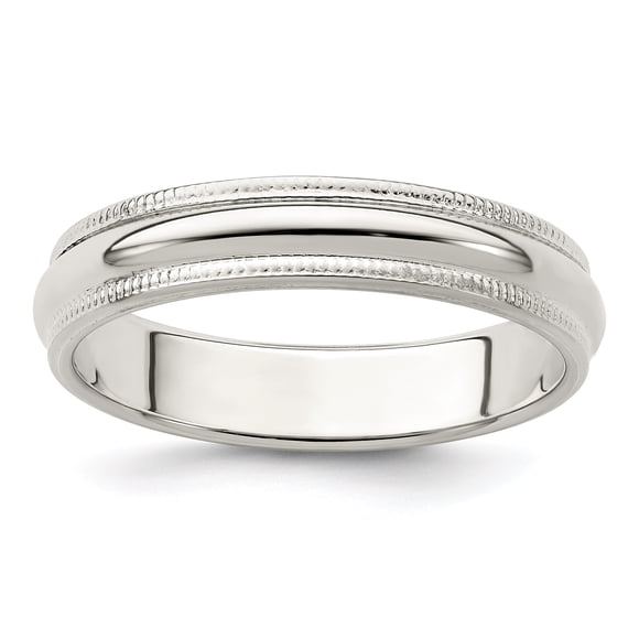 Sterling Silver 4mm Half Round Milgrain Band Size 8