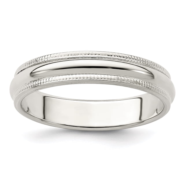 Bague en Argent Sterling 4 mm Demi-Ronde à Bord Perlé Taille 8