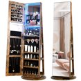 thumbnail image 1 of LVSOMT 360° Rotating LED Jewelry Armoire with Full Length Mirror, Jewelry Cabinet Large Standing Lockable Mirror Jewelry Organizer with Inner Makeup Mirror & Soft Velvet for Living Room Bedroom, 1 of 9