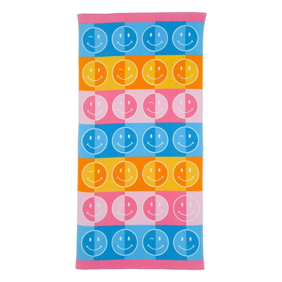 Mainstays Kids Beach Towel, Happy Check Smiley Faces, 60" x 30"